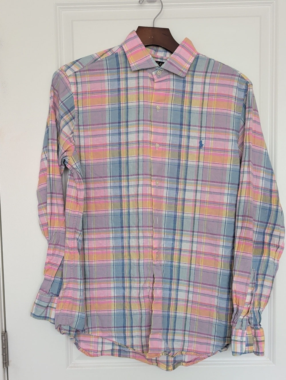 Ralph Lauren Pastel Plaid Linen Button-Down Shirt in Pink, Blue & Yellow